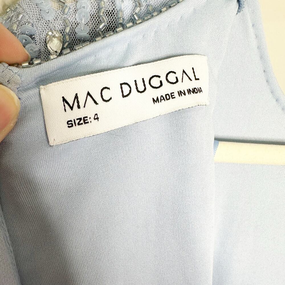 Mac Duggal 9181 Powder Blue Chiffon Gown w/ Fully Beaded 3/4 Sleeve Top 4 $598 - Picture 9 of 10